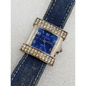 Joan Rivers Classic Blue Jeans Canvas Bling Iced Crystal Gem Accent Gemmed Watch